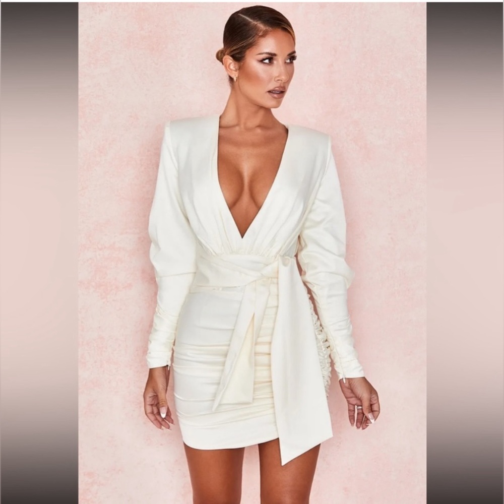 House of CB loana Ivory Draped Satin Dress